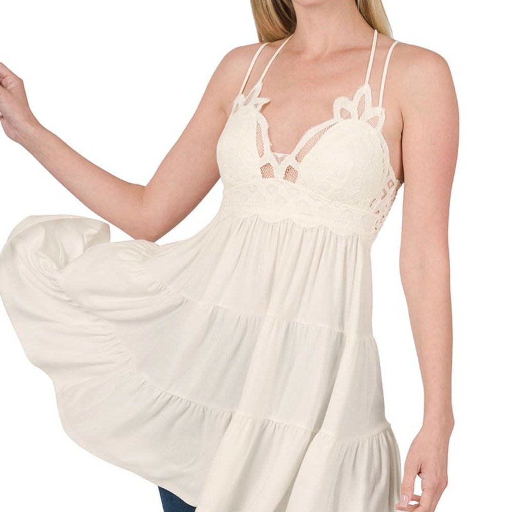CROCHET LACE RUFFLE CAMI DRESS - Picture 2 of 2